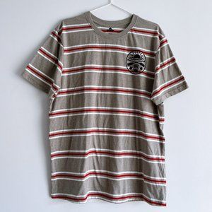 Canada EH! Gray T-Shirt Red White Striped Tee Cottage Outdoor Canadiana Sz L